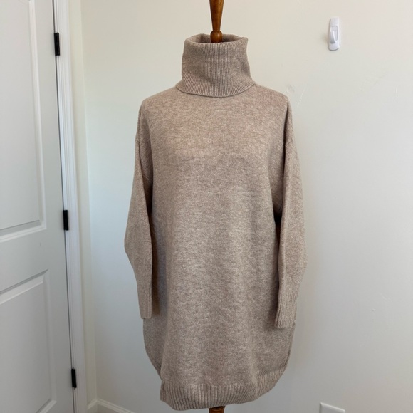 Mango Sweaters - NWT Mango Short Knitted Turtleneck Dress Beige Size 6 Minimalist Capsule